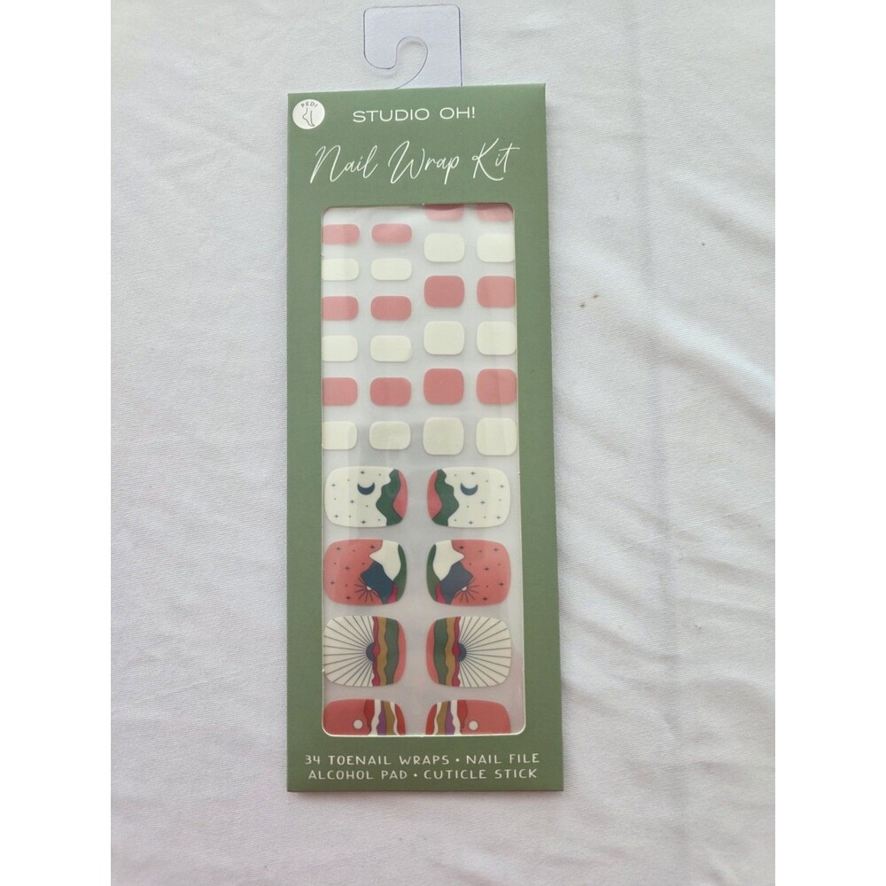 Studio Oh! Nail Wrap Kit 34 Toe Nail Wraps Nail File Alcohol Pad Cuticle Stick